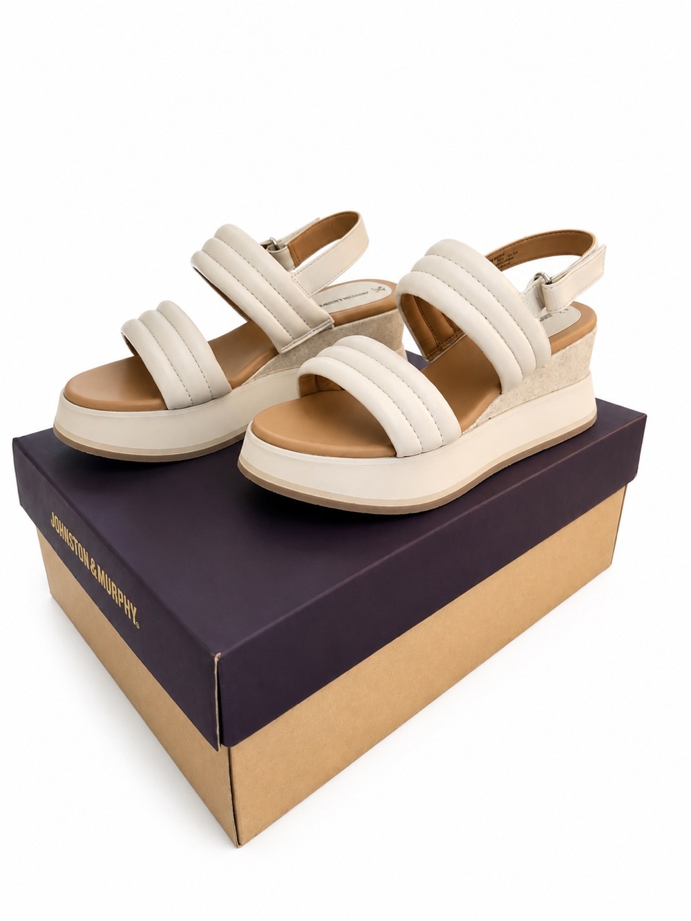 Johnston & Murphy Colleen Double-Band Wedge Sandals Bone Leather Women’s 7M NEW